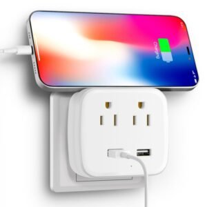 2-Outlet Wall Plug with 2 USB-A Ports, Compact Direct Plug Adapter for Home and Travel (Model 2360000801)