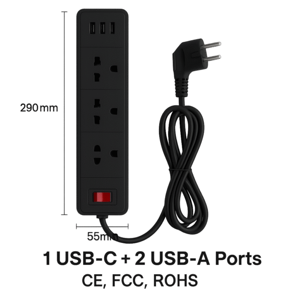 3-Outlet Power Strip with 1 USB-C + 2 USB-A Ports Overload Protection (2360000201) - Image 4